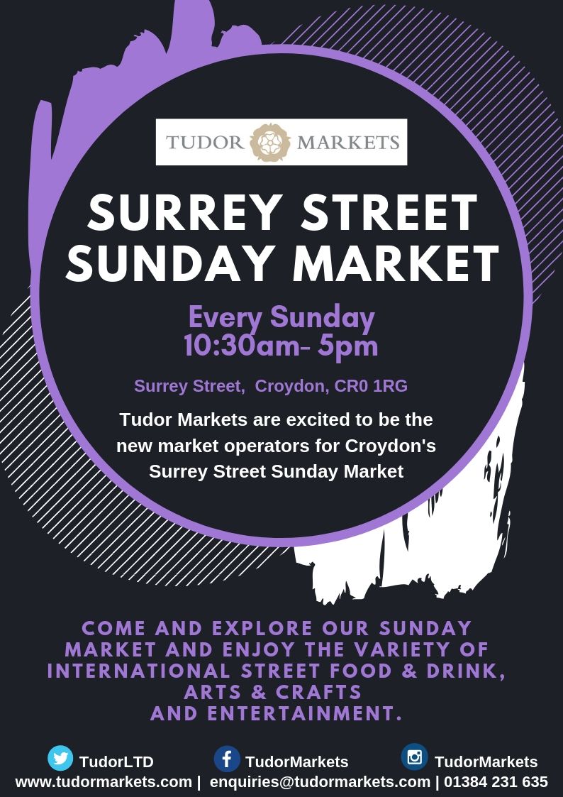 CROYDON MARKET! 

We are very excited to announce that now are the operators of Surrey Street Croydon Market.

Come down on Sunday to enjoy our variety of food &amp; drinks, arts &amp; craft and entertainment that the whole family will enjoy!