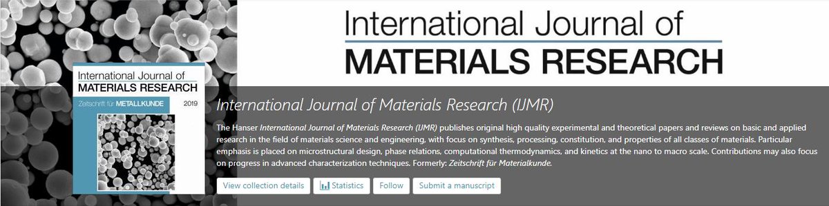 Science_Open's tweet image. &apos;International Journal of #Materials Research (IJMR)&apos; is a @hanserliteratur collection on #ScienceOpen that places particular emphasis on #microstructural design, computational #thermodynamics &amp;amp; nano- to #macrokinetics. #SSP2019 #nanokinetics
scienceopen.com/collection/Han…