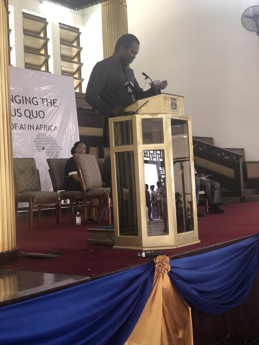 dcs_ug's tweet photo. “Let’s not think of AI as a solution to all our problems. But rather think of it as a means to an end. - A tool that can be used to solve most of our problems.” - Dr @Moustapha_6C 
@GoogleAI @UnivofGhana #ChallengeStatusQuo #DCSUG https://t.co/Tx58UpVV66