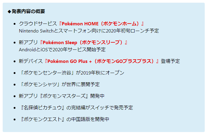 ポケモンgo攻略情報 ポケマピ Sur Twitter ポケモン事業戦略発表会19 の発表内容をまとめました Pokemon Home ポケモンホーム ポケモンgoなどのポケモンを連れて行けるクラウドサービス Pokemon Go Plus ポケモンgoプラスプラス 昼はゴプラ 夜は睡眠