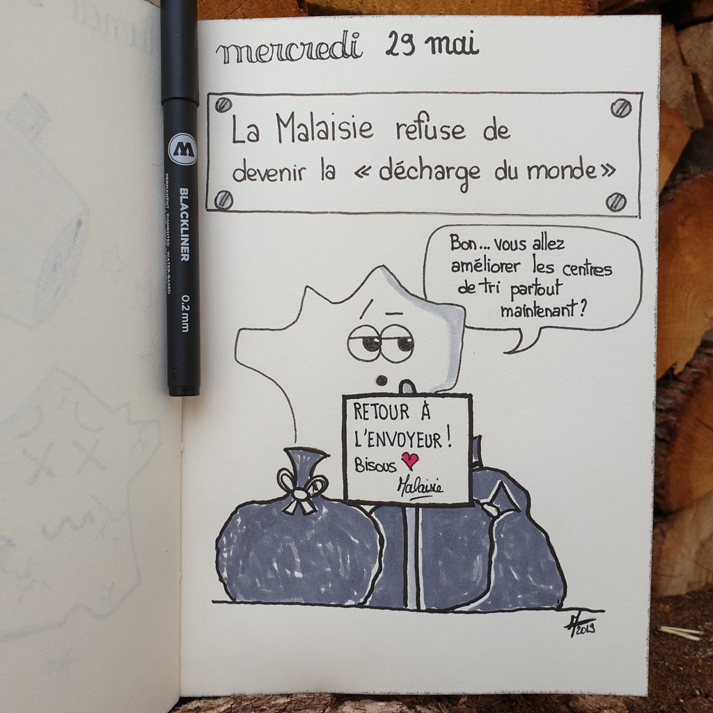 AurelieT44's tweet photo. Ce #mercredi , clin d'oeil à la #Malaisie qui dit #stop aux déchets envoyés par les autres pays, tels que des #plastiques non recyclables.
@Johanna_Rolland ? Quand est-ce que #Nantes prendra les plastiques comme #Collectibio ? 🤔#effetMercredi #ecologie #sketch #Wednesday https://t.co/hHRVxVsiqg