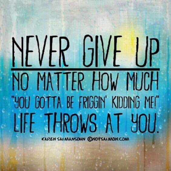 Dkell999's tweet photo. Never give up no matter how many "you gotta be friggin  kidding me," life throws at you. All the strength you have ever had is present within you. You can handle anything today throws at you. Be kind to yourself. Be self-compassionate. Afford yourself understanding and patience https://t.co/LzMGyIpR56