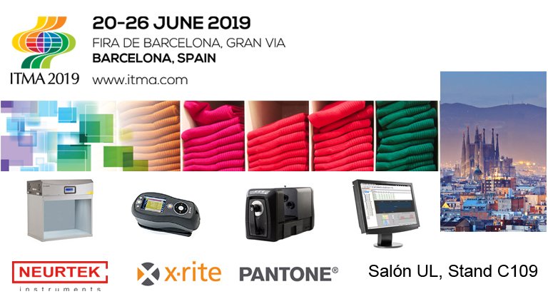 Neurtek's tweet photo. @XRiteColor presenta en el ITMA las soluciones perfectas para especificar el #color. Novedades en Formulación y Control de Calidad del Color e Iluminación.  Venga y vea X-Rite Pantone en ITMA 2019, Salón UL, Stand C109. https://t.co/Gbtu8jWNGu https://t.co/OwMEAlynUH