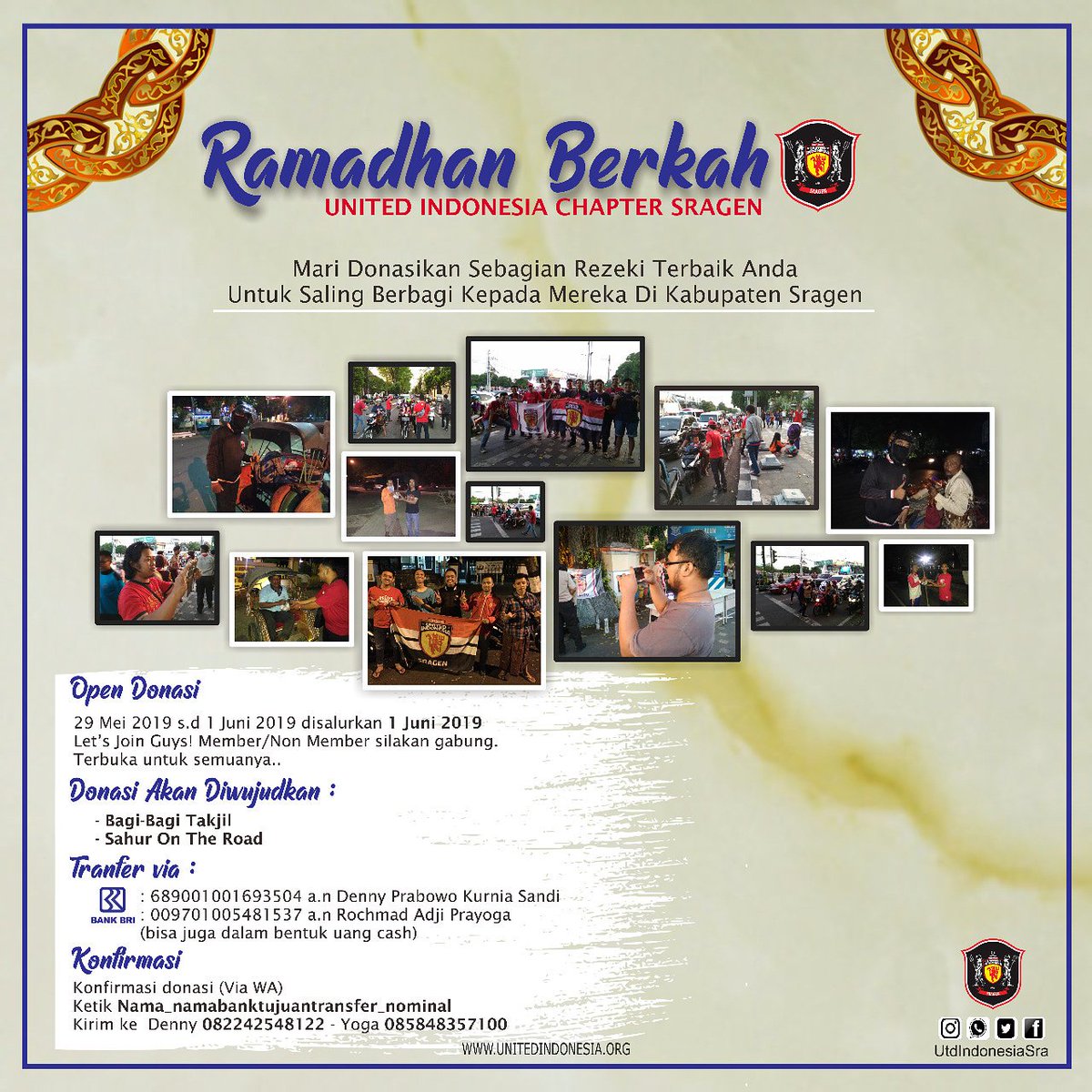Uisra : Event Open Donasi
*RAMADHAN BERKAH*
United Indonesia Chapter Sragen

*Shaum Ramadhan 2019 M | 1440 H*