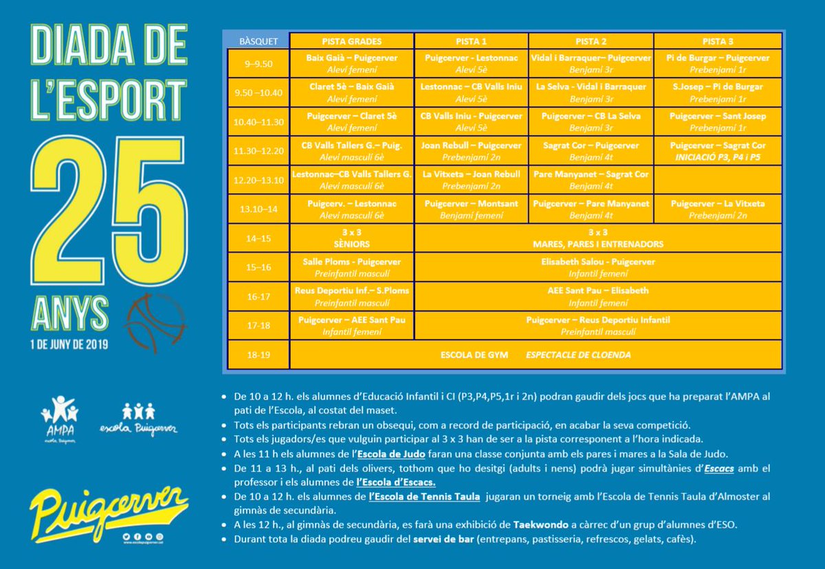 e_puigcerver's tweet image. Vinga, animeu-vos-hi!
@AMPA_Puigcerver #esport #escoladebasquet #judo #taekwondo #tennistaula #gimnasticaritmica #extraescolars