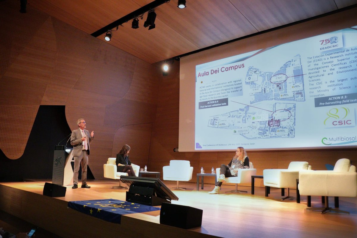 AragonCSIC's tweet photo. @val_jval explica los resultados del uso de bioplásticos, que no sólo preservan sino que pueden llegar a mejorar la producción agraria. @EEAD_CSIC @aitiip #Multibiosol https://t.co/jwJM0o8iZG