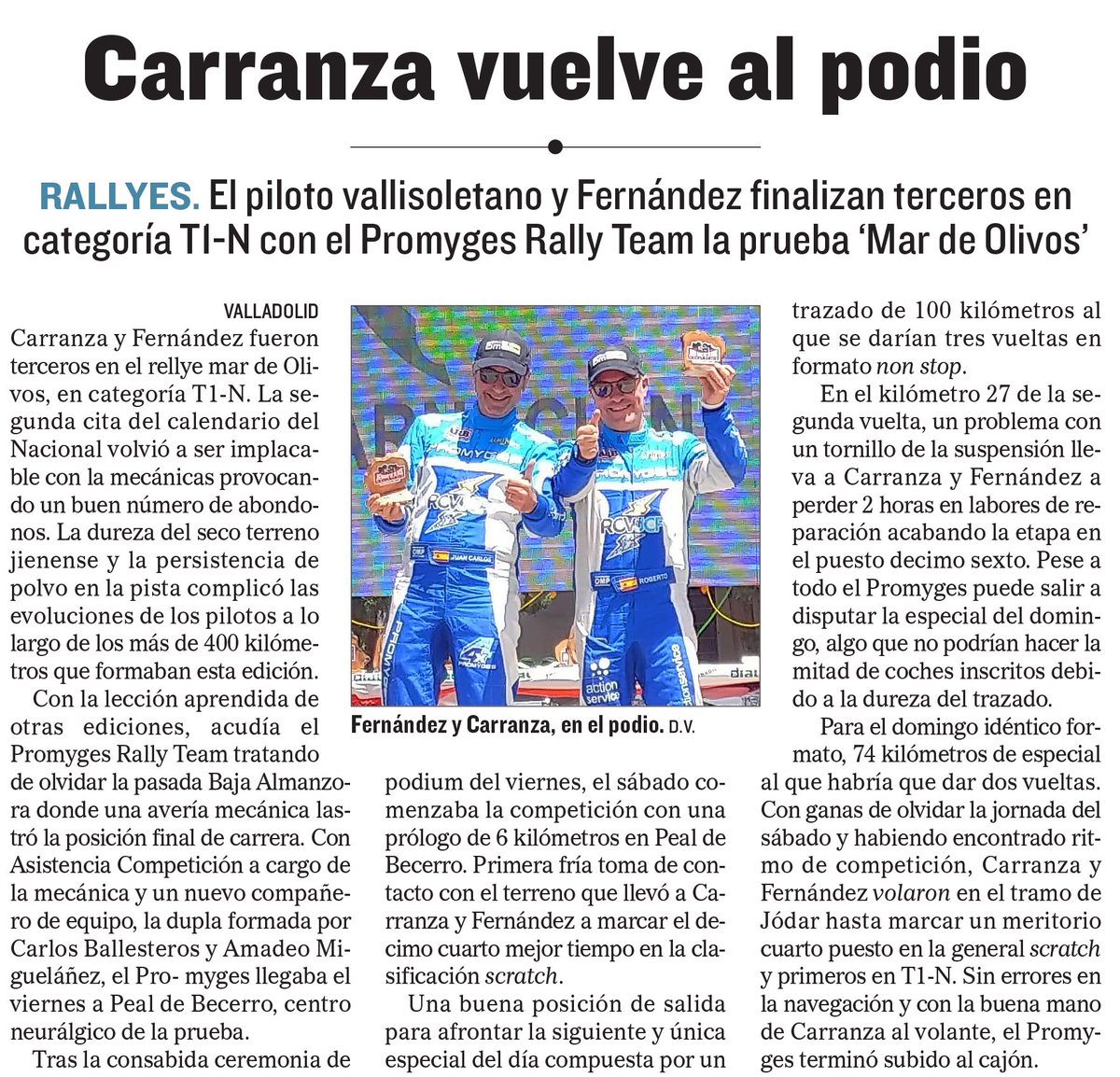 <a href="/Carranza_driver/">Roberto Carranza</a> vuelve al podio

Fuente: Diario de Valladolid, 23 de mayo de 2019
<a href="/PromygesRally/">PROMYGES RALLY TEAM</a>  <a href="/RFEdeA/">Real Federación Española de Automovilismo</a>  <a href="/CampeonatoTT/">#CERTT</a>  <a href="/ActionServiceVa/">Action Service</a>  #JCyRoberAlDakar #GasMásyMejor