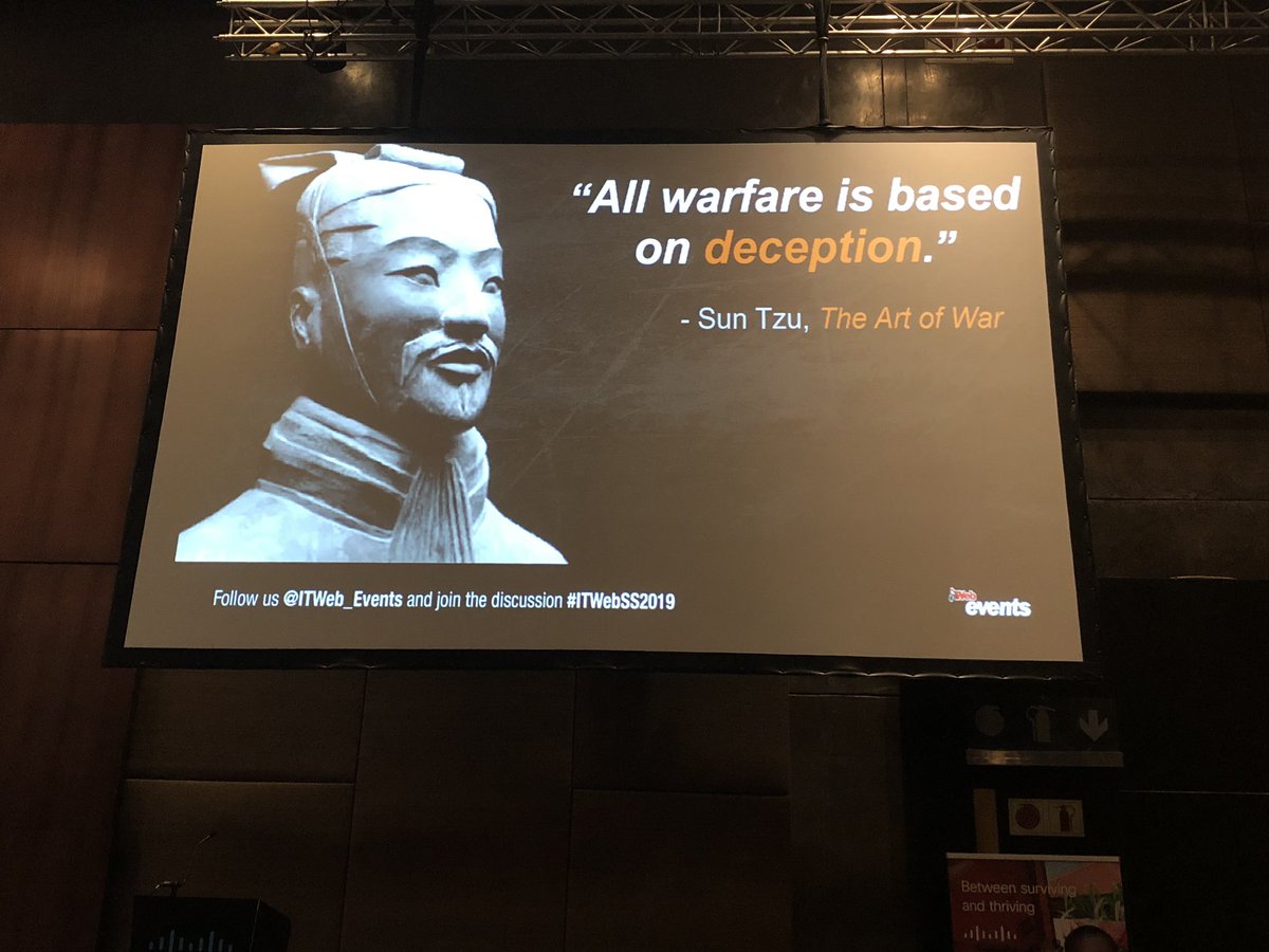 jaco_ZA's tweet image. No security conference is complete without the obligatory Sun Tzu quote #ITWebSS2019