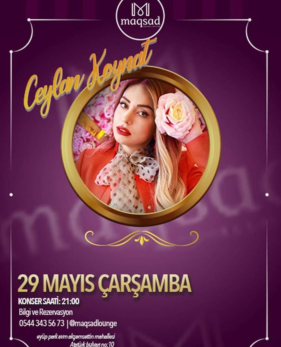 eyupparkavm's tweet photo. Bugün saat 21:00'de Ceylan Koynat @maqsadlounge sizlerle.😉🎤 @ceylankoynat #eyupparkavm #eyuppark #ceylankoynat #maqsadlounge #konser #konserkeyfi #istanbul #eyüp #alibeyköy #avrupakonutlari #yesilpinar #cengiztopel https://t.co/d5AK9jLhWi