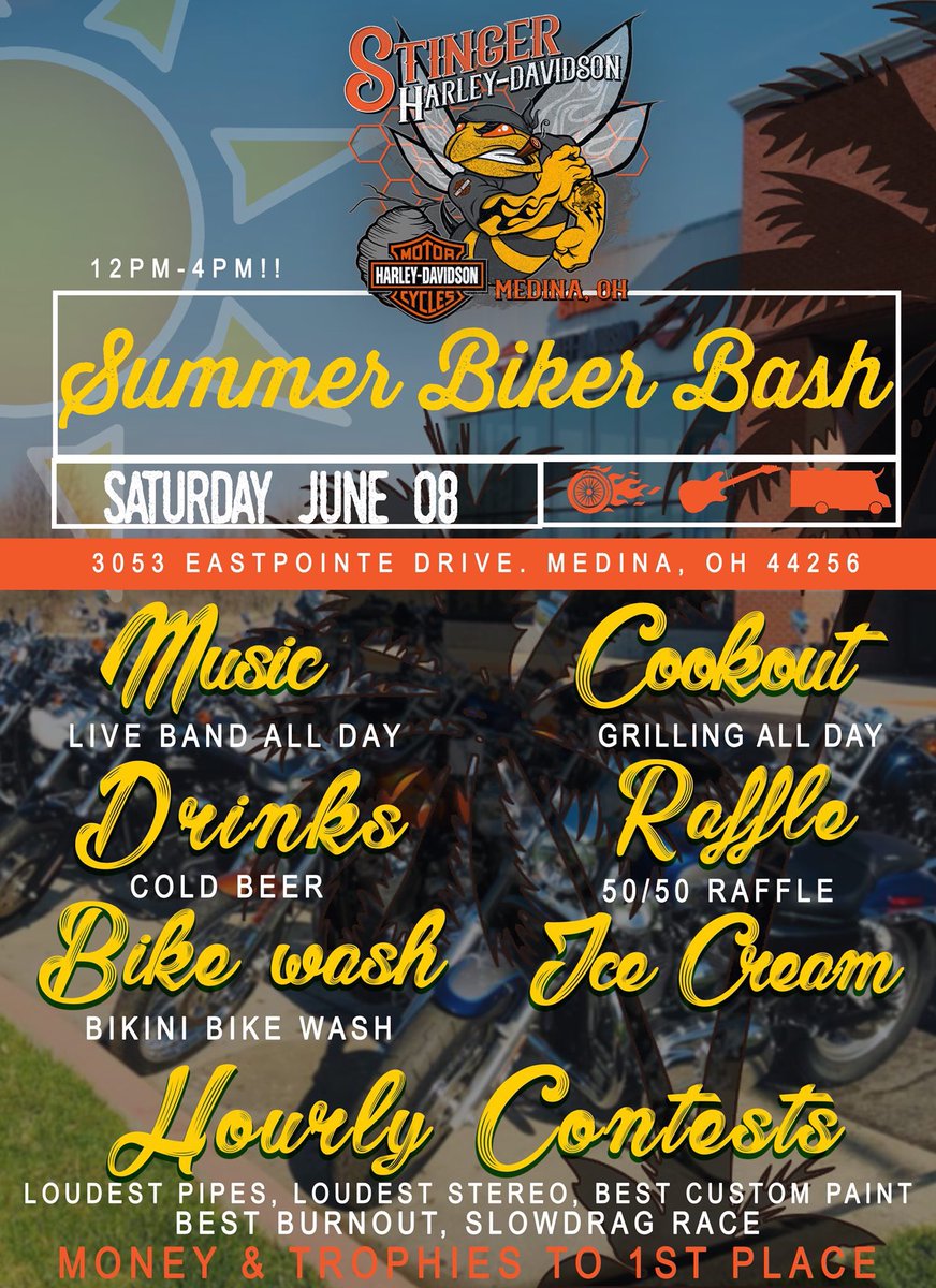 rubberbulletsAK's tweet photo. Next Saturday, June 8th, we will be providing the hits at @StingerHarley! Come out for a full day of bikes and brews with your boys! 🍻🎙🎸🥁🎶 #Rock #HardRock #Band #CoverBand #Covers #Akron #NE #OH #Medina #HarleyDavidson #Biker #Motorcycle #Concert #Event https://t.co/pLfOx4QsqQ