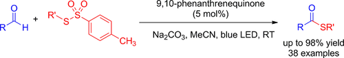 ChemEurJ's tweet photo. Wang and co-workers @BIO5 @UofA report the #organocatalytic transformation of aldehydes to #thioesters by using #VisibleLight https://t.co/202rAaAKMU https://t.co/gxDssO6ISO