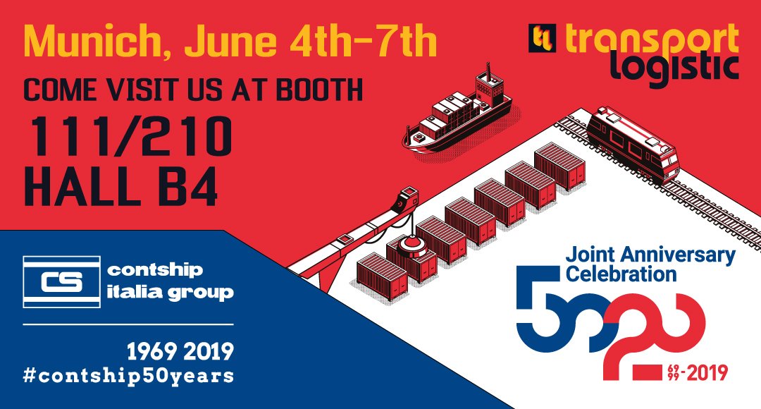 ContshipItalia's tweet photo. Visit #Contship at #transportlogistic2019 from 4-7 June at booth 111/210, Hall B4 at Messe München, Munich https://t.co/CEAfCdnkbI