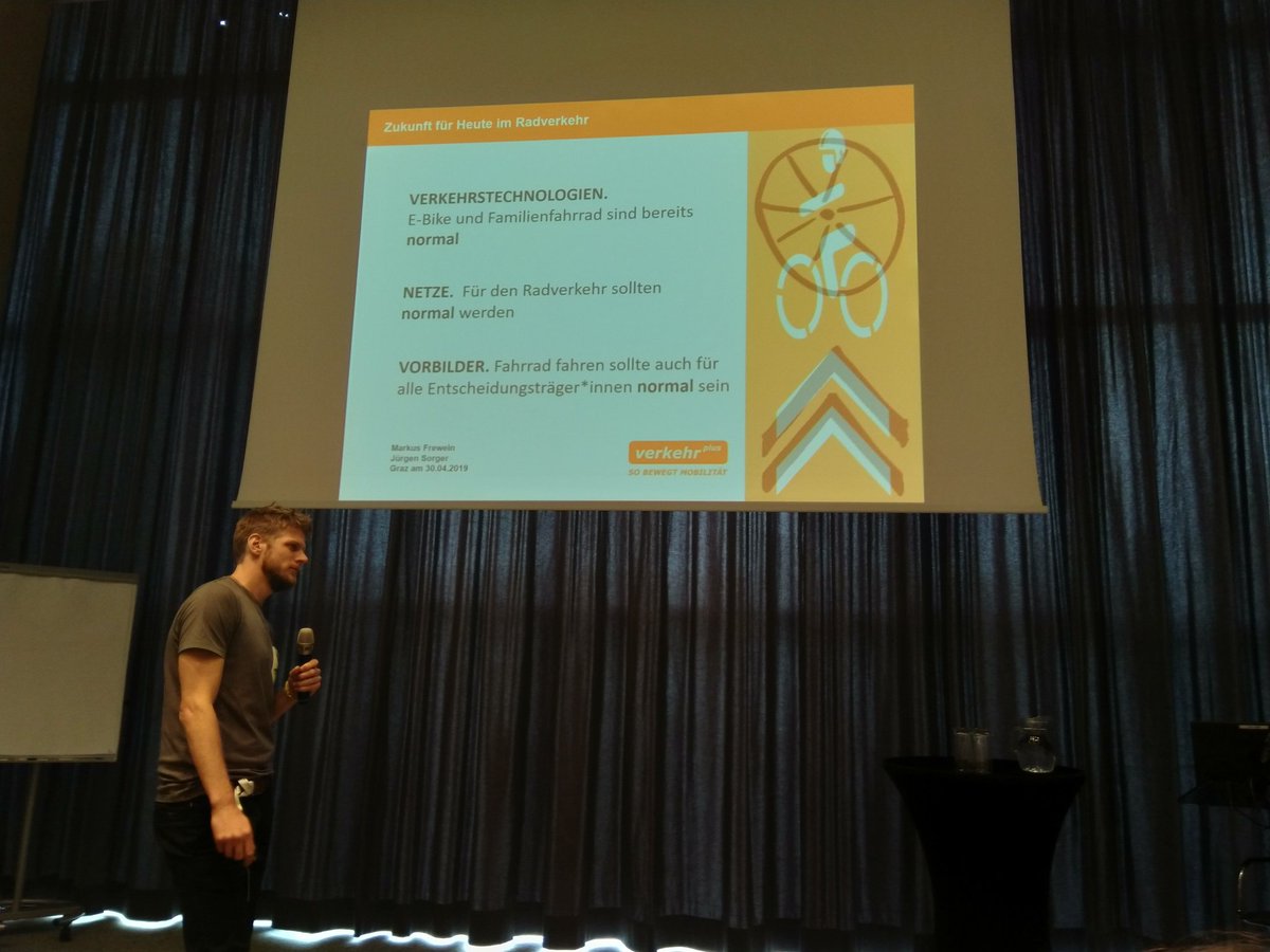 gicycle_'s tweet photo. "what is normal?" ask m. frewein &amp; j. sorger from #verkehrplus in a fantastic performance.
deconstructing #mobility #behavior and perception at #cyclingsummit2019. https://t.co/9hY0xaIQXY