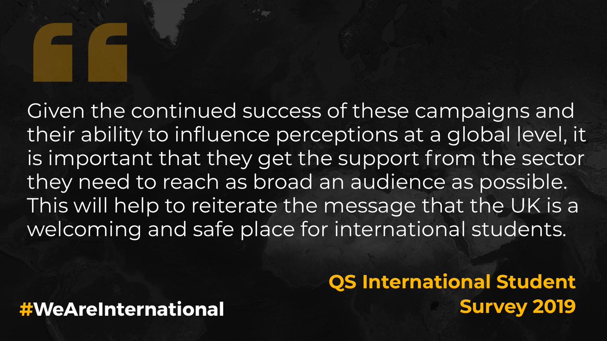 #WeAreInternational continues to show the UK is welcoming to international students, according to the QS International Student Survey 2019. 

86% of students said campaigns like #WeAreInternational had positively influenced their perceptions of studying in the UK 👇