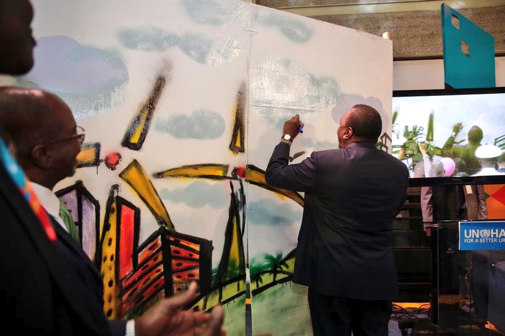 UNHABITAT's tweet photo. Supporting young talent by signing the grafitti art done by young artistic ladies at the #UNHabitatAssembly after #PartnershipAndPledging conference.
#LeavingNoOneBehind #Innovate4Change https://t.co/cA4399Rv5G