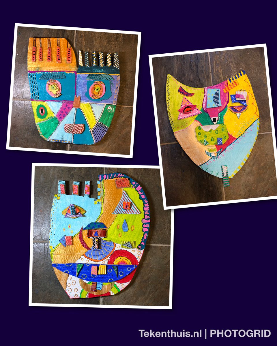 instagram.com/p/BwVI4VVgT2X/  karton, acrylverf, acrylstiften en enthousiaste creatieve kinderen= Picasso gezichten! #creatief #enthousiast #picasso #maskers