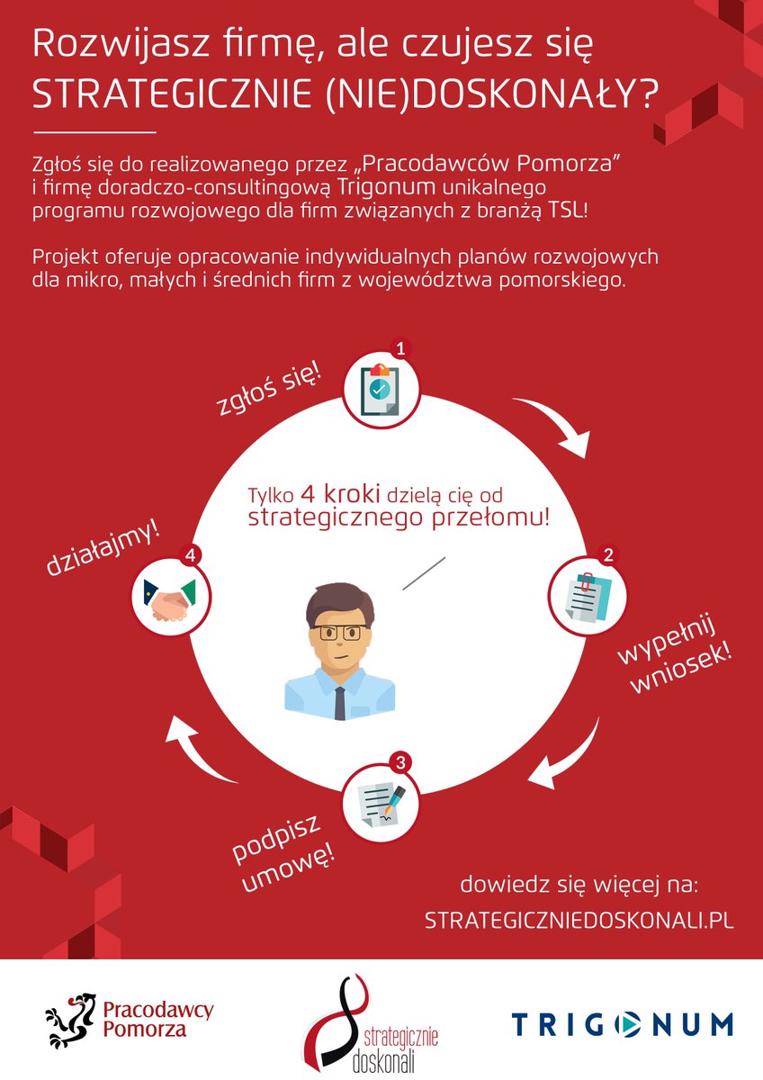 Zapraszamy do wzięcia udziału w programie rozwojowym skierowanym do pomorskich przedsiębiorców realizowanym przez „Pracodawców Pomorza” oraz członka naszej organizacji firmę doradczo-consultingową Trigonum! Więcej: tinyurl.com/yxrjjxgo