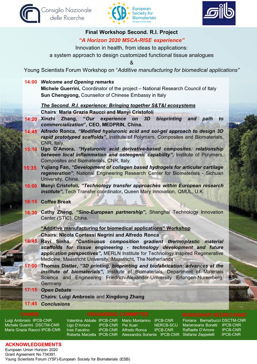 CNR IPCB (@cnripcb) on Twitter photo The Final Workshop of SECOND. R.I. Project will take place June 6, 2019 in #Caserta, Italy. AIM: to bring together representatives of #biomaterials community, to explore future directions on how to streamline collaborative breakthrough research in a dynamic #innovation ecosystem The Final Workshop of SECOND. R.I. Project will take place June 6, 2019 in #Caserta, Italy. AIM: to bring together representatives of #biomaterials community, to explore future directions on how to streamline collaborative breakthrough research in a dynamic #innovation ecosystem