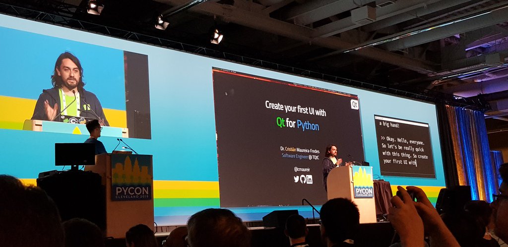 qtproject's tweet image. Must read for Python users: The adventures of our own master Python wranglers @cmaureir and @KjHarald at @pycon.  hubs.ly/H0j3v-l0 #qt #python #qtforpython #pyside