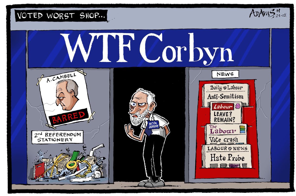Christian Adams on the worst shop in Britain #Corbyn & his Brexit stance #JeremyCorbyn #AlastairCampbell #2ndReferendum #EUElections2019⁠ ⁠#Brexit #BrexitShambles #EUElectionResults #Brexit #BrexitParty #Labour - political cartoon gallery in London original-political-cartoon.com