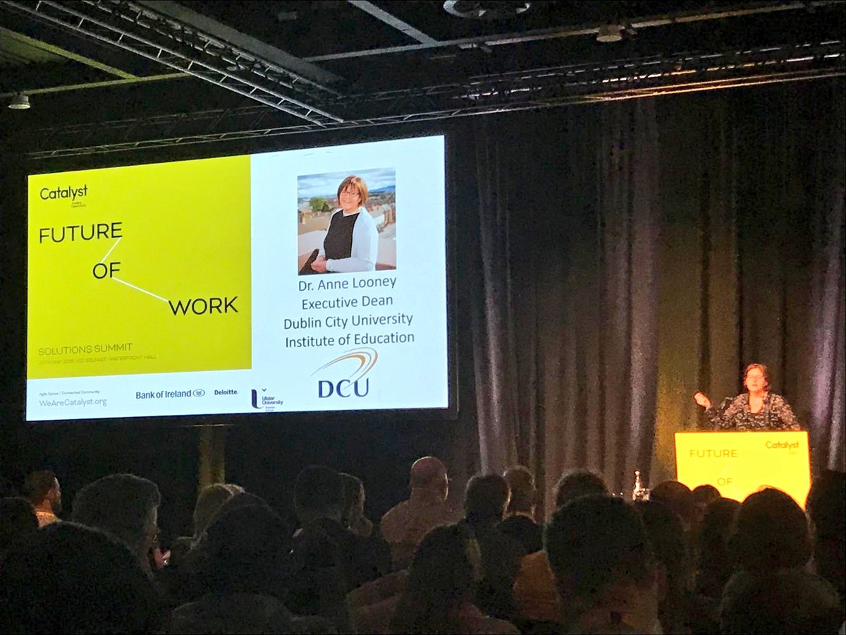 CatalystNI_'s tweet photo. “We shouldn’t stay awake worrying about WHERE to should send our children, the real impact on their outcome is based on WHO is teaching them” great insight from @annelooney of @DCU_IoE #FutureNI https://t.co/DI7yK7sOSM