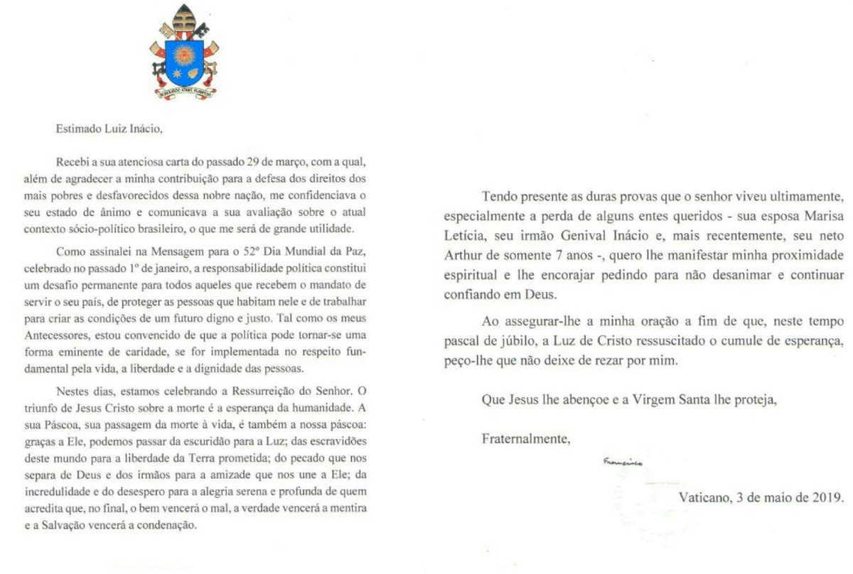 erikakokay's tweet photo. "No final o bem vencerá o mal, a verdade vencerá a mentira."
Papa Francisco envia carta para Lula!
Veja a carta! https://t.co/EOwxTTqix3
