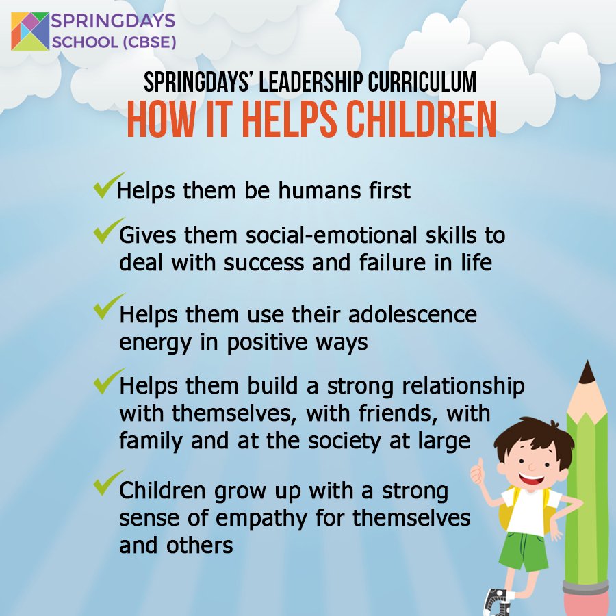 springdayscbse's tweet photo. Right from a very young age, we teach our #children #leadership #skills which are required to succeed in #life 
Here are a few ways in which the 'Leadership Curriculum' helps our children.

#Leader #School #Curriculum #Vellore #Education  #Learn #Happyschool #Leadership #Inspire https://t.co/5gocW2iuNh