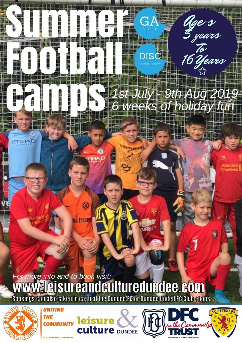 Summer Camps| ⚽️Leisure &amp; Culture Dundee @DundeeFCCT &amp; <a href="/dundeeunitedct/">Dundee United Community Trust</a>  are very excited to be delivering SIX weeks of Summer fun  with  fun activity for all ages. We hope to see you all there leisureandculturedundee.com or visit Dundee FC or Dundee United club shops.