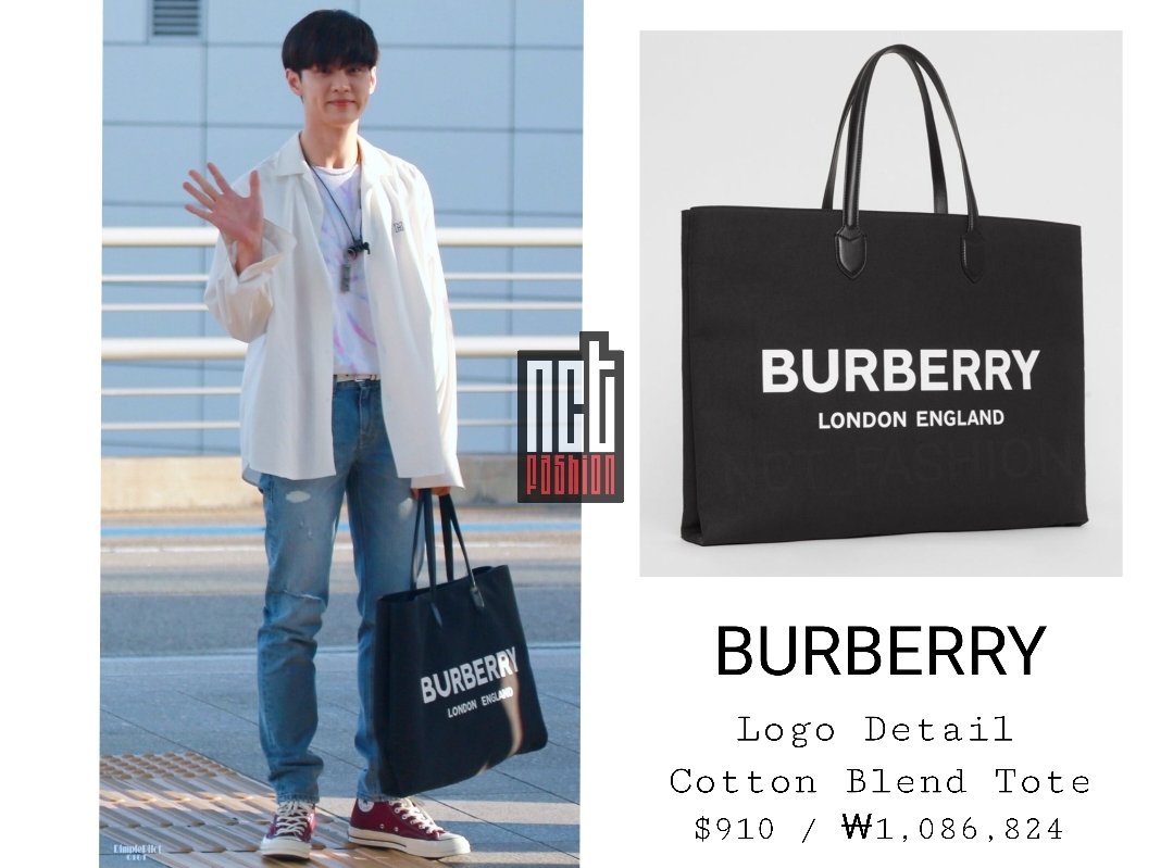 burberry logo detail cotton blend tote