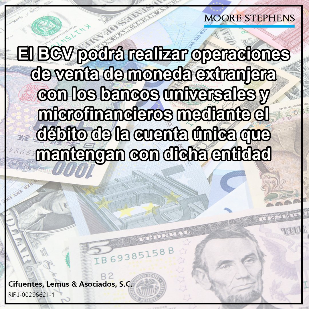 mooredevzla's tweet photo. El BCV podrá realizar operaciones de venta de moneda extranjera con los bancos universales y microfinancieros mediante el débito de la cuenta única que mantengan con dicha entidad #OperacionesMonedaExtranjera #BCV #SomosCLA #29Mayo #MSVE https://t.co/GQ8kLPkvsZ https://t.co/ZqQVW1B685