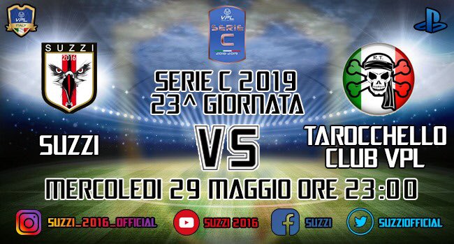 OfficialSuzzi's tweet image. ‼️ MATCH DAY‼️
🏆@VPLItaly  #PREMIUM serie C
📅 23ª giornata 
🕚Ore 23:00
🏟 🆚 #tarocchello
Scontro diretto fondamentale per la classifica. Una delle 4 finali da giocare per i Suzzi, non sono ammessi errori!
#suzzi #avantisuzzi