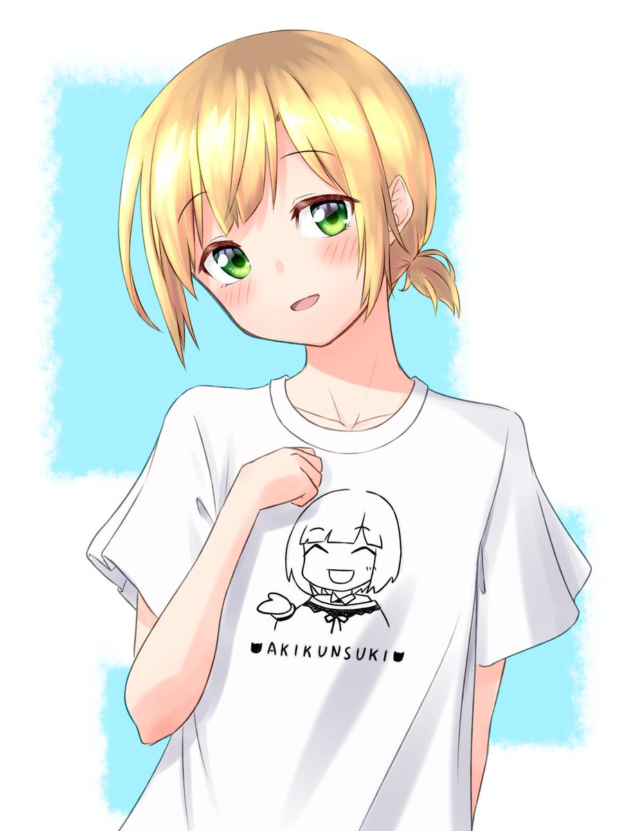 maikaze (kancolle) 1girl blonde hair solo shirt green eyes white shirt t-shirt  illustration images