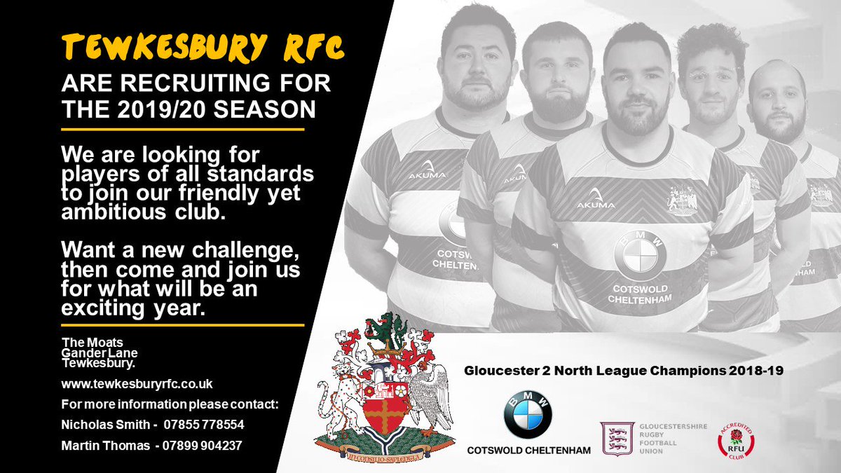 TewkesRFC's tweet photo. @TewkesRFC are RECRUITING. We are looking for players of all standards to join our friendly &amp;  ambitious club. Want a new challenge, then come and join us for what will be an exciting year. Pre season starts 2nd July. @GRFUrugby @SW_Rugby @sportgloslive https://t.co/USFDjeXqGf
