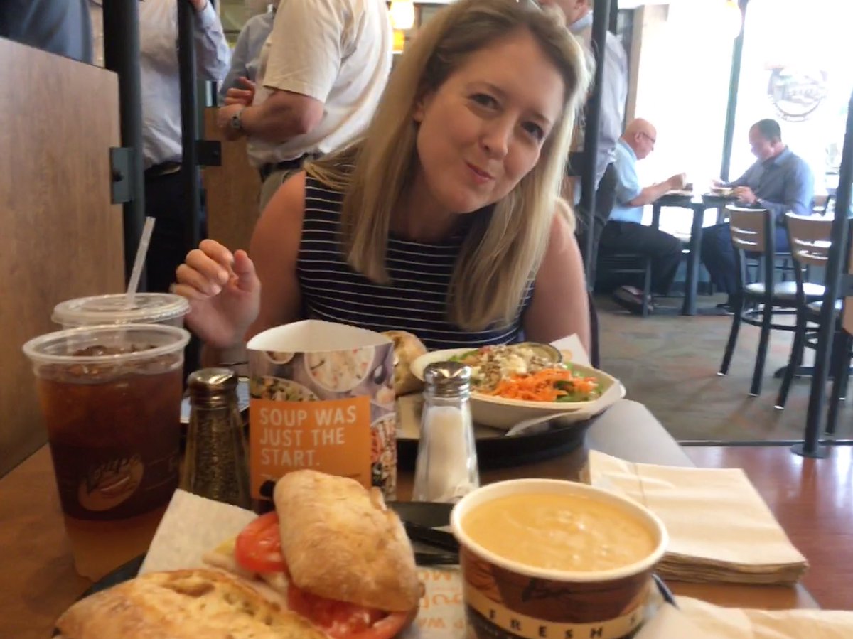 CameraDudeAndy's tweet photo. A RARE sit down first lunch with my pal @WPXICara at Zoup in Southpointe. We called @GabriellaDeLuca to join us, but she’s out of town. #firstlunch https://t.co/XNsltvW7LP