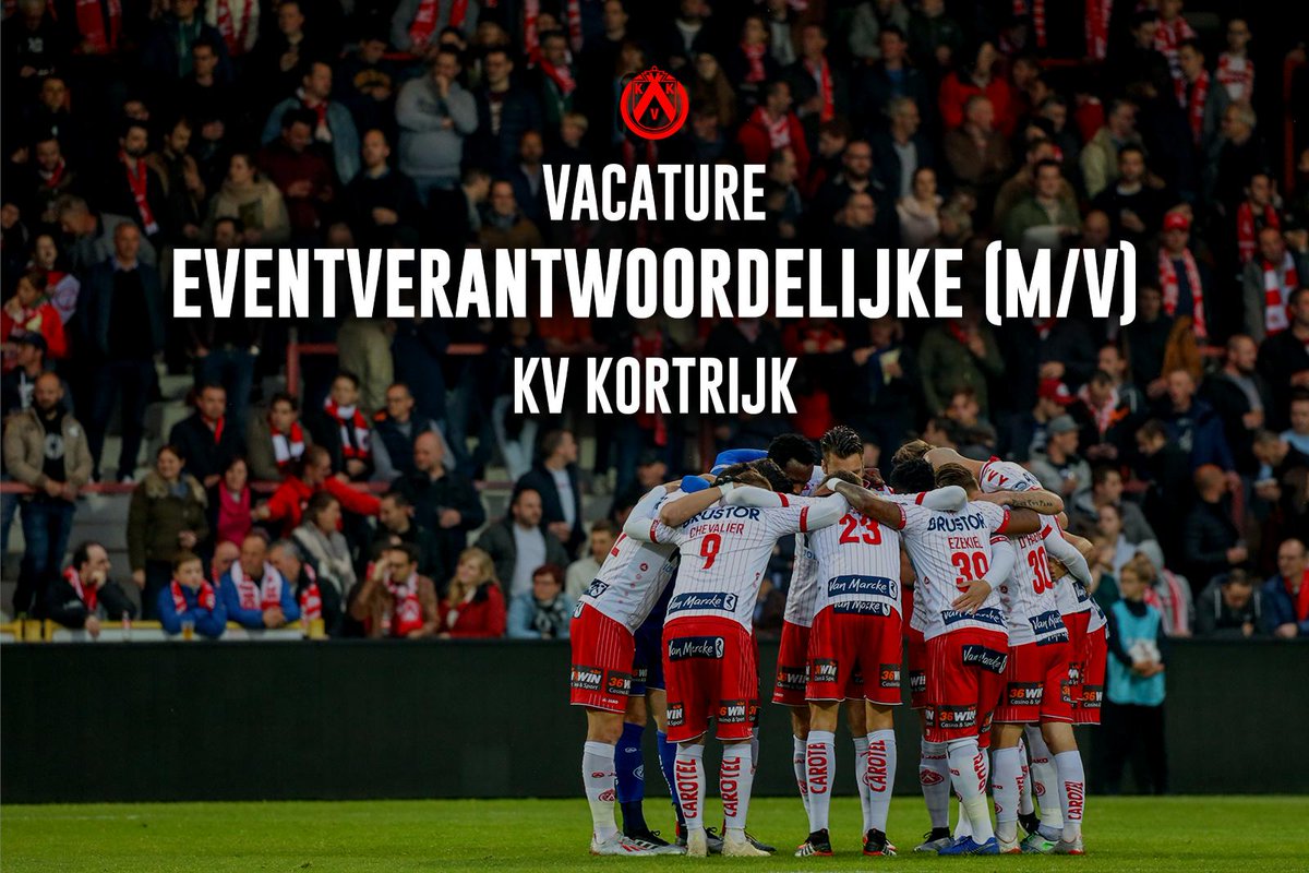 Wij hebben een vacature openstaan voor de boeiende functie van een full time Eventverantwoordelijke (m/v) bij <a href="/kvkofficieel/">KV Kortrijk</a>.

Uw kandidatuur indienen kan tot en met vrijdag 14 juni via Jelle.brulez@kvk.be!

#KVKStrongerTogether
