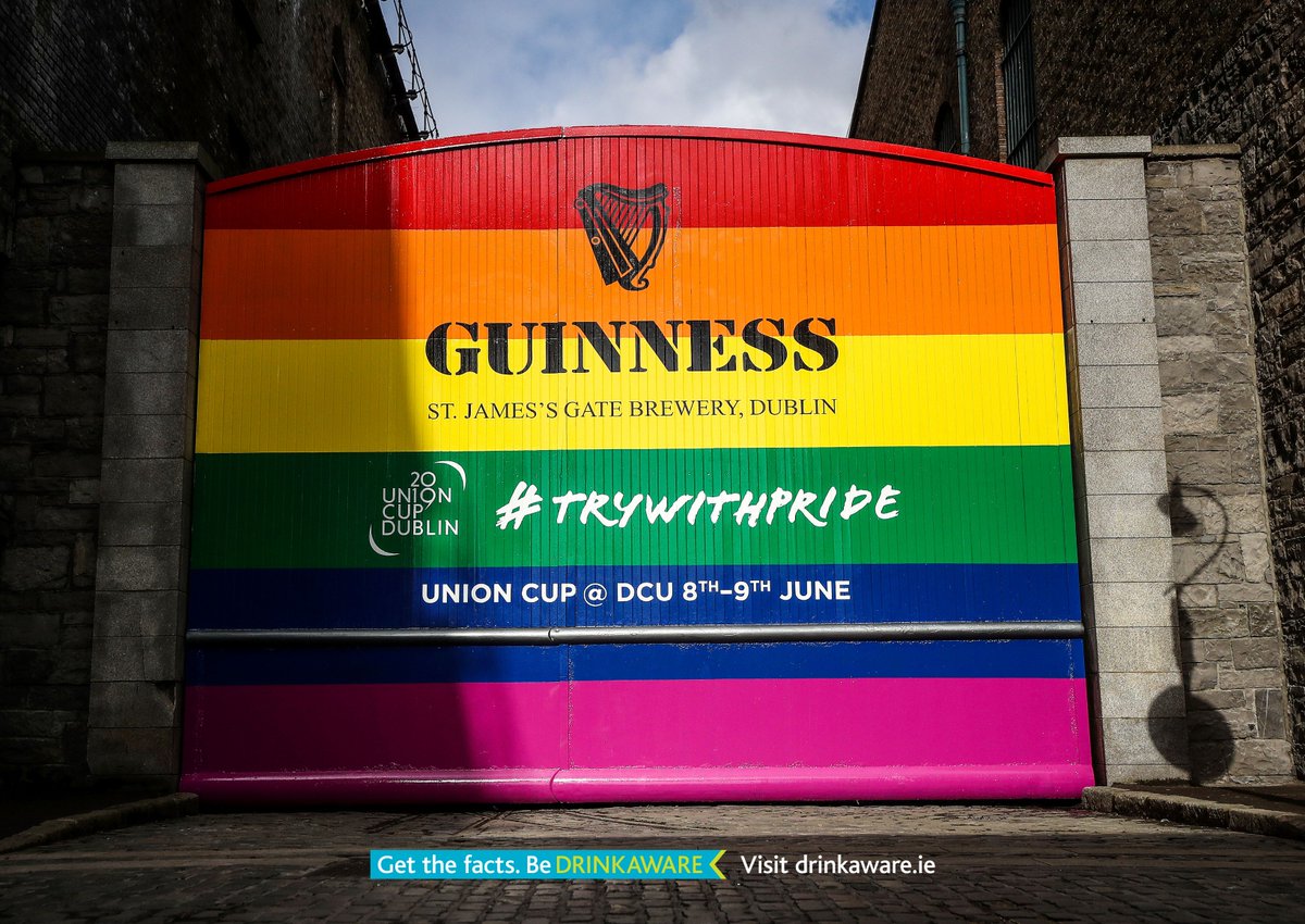 Guinness_Global's tweet photo. Our iconic GUINNESS Gates in Dublin have been transformed for the first time in their history to support our partnership with @unioncuprugby. Europe’s biggest LGBT+ inclusive rugby tournament which takes place in Dublin on 8th and 9th June. https://t.co/VPjOAZhIgc #TryWithPride https://t.co/3exlSFHmcF