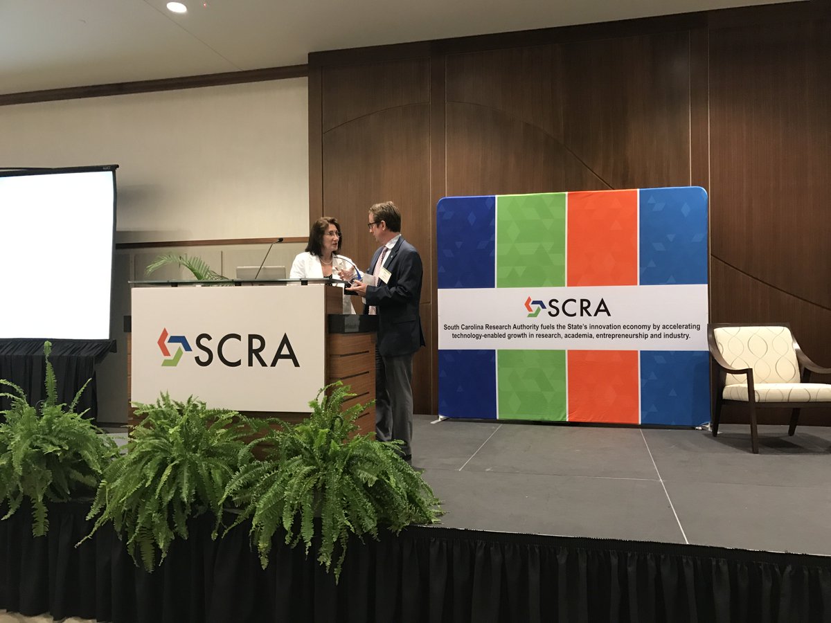 SCRAInnovation's tweet photo. We were honored to present the #SCLaunch Company of the year award to @Proterra_Inc and Impact Award to @myheatworks at the #SCLsummit today! https://t.co/gWhkhzzpfj