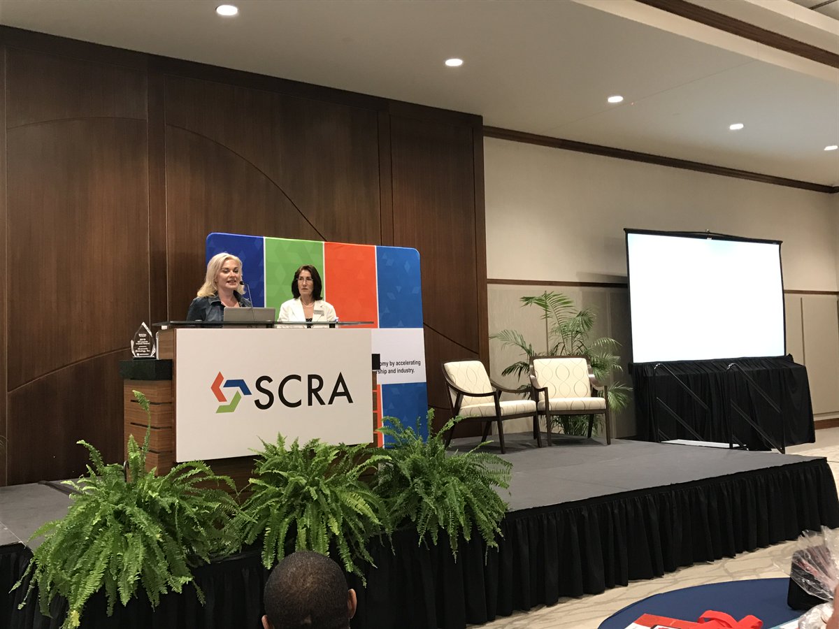SCRAInnovation's tweet photo. We were honored to present the #SCLaunch Company of the year award to @Proterra_Inc and Impact Award to @myheatworks at the #SCLsummit today! https://t.co/gWhkhzzpfj