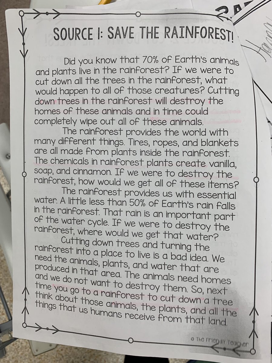 EALewis2016's tweet photo. Read the article. Decide your opinion. Support it with facts. Write a paragraph. Hand-up, Pair-up. Share your opinion. Then debate. At the end it was 3-20 to save the rainforest. So many amazing supporting facts. #ChampForKids #gtchat #LoveLiteracyLearning #k12 https://t.co/bWjgMmWQF2