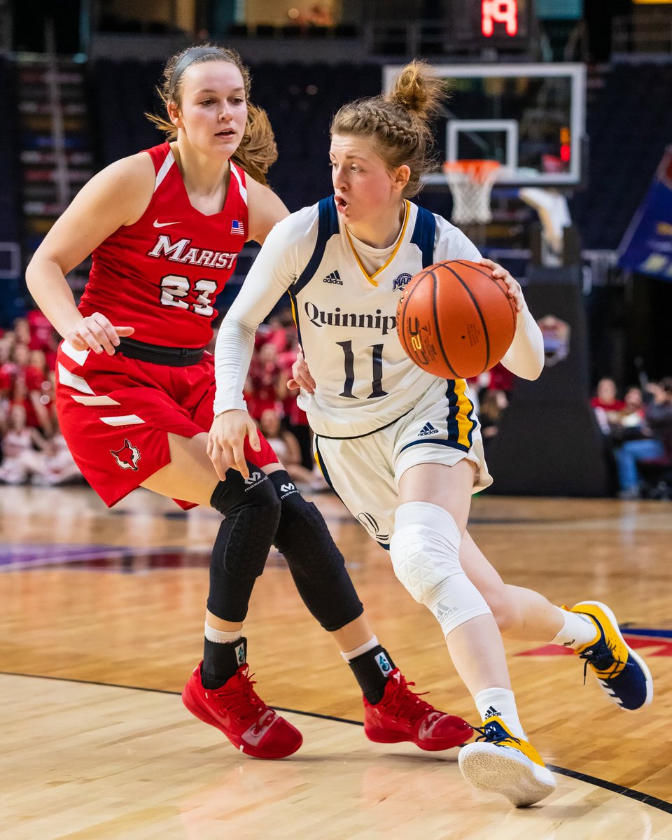 QU_WBB's tweet photo. It's only fitting that we kick off our new weekly feature #WinWednesday with our most notable win of the season. 

We defeated Marist, 81-51, on March 11 to clinch our third straight MAAC Championship. These four players combined for 69 points on 52% shooting in the win. https://t.co/AvVe2gf17g