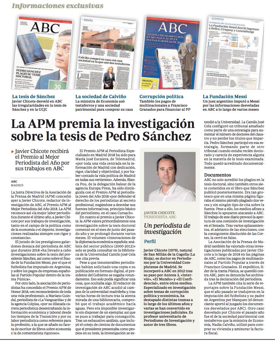 La <a href="/aprensamadrid/">APM</a> concede el premio al mejor periodista del año al director del Máster en Reporterismo e Investigación Periodística para TV de TRACOR, <a href="/ChicoteLerena/">Javier Chicote Lerena 🗞️</a>.

¡Enhorabuena en nombre de todo el Instituto TRACOR!