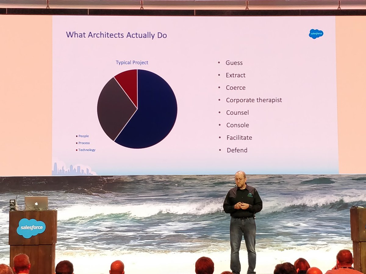 What #Salesforce #Architects do: guess, extract, coerce, corporate therapist, counsel, console, facilitate and defend. Sounds familiar!