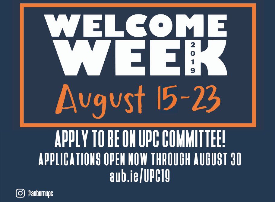 Join the fun on a UPC committee! Find info and applications at aub.ie/UPC19 !!!

Also get excited for Welcome Week 2019!!!🤩