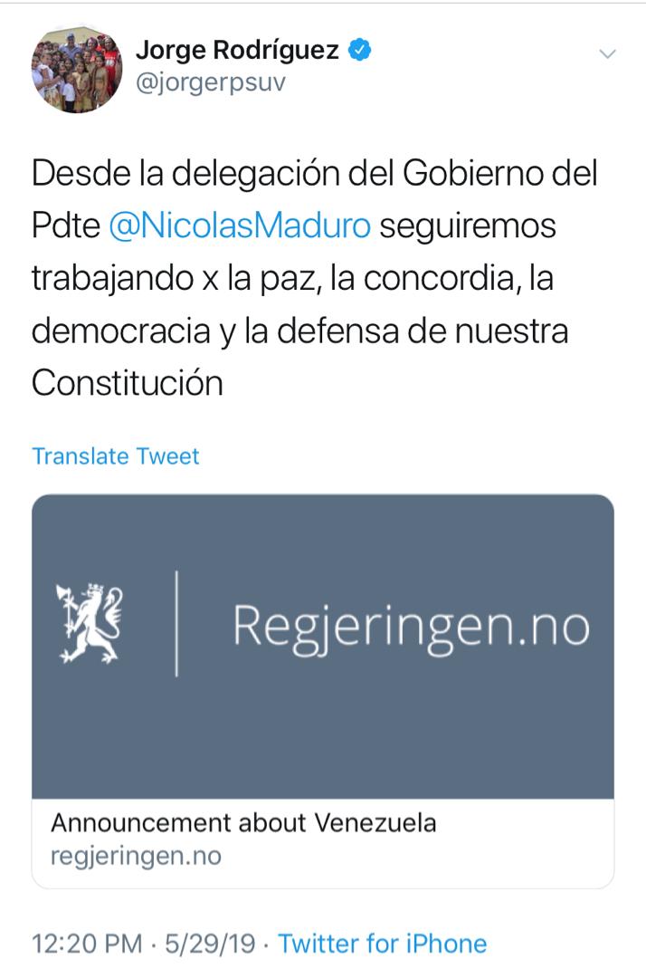 Jorge Rodríguez se pronunció sobre el encuentro en Noruega  con representantes de <a href="/jguaido/">Juan Guaidó</a>
