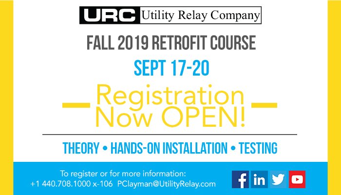UtilityRelay's tweet photo. Limited seats remain for Utility Relay Company's Fall 2019 Retrofit Course. The Course combines classroom and hands-on experience to provide an education in the theory behind low voltage trip systems and the retrofit process.
https://t.co/6iWzHxpw6Q
#UtilityRelay #ACPRO #Retrofit https://t.co/eEbfi4krQh