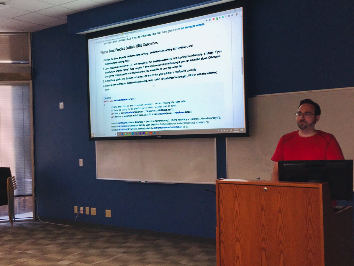 rick_pack2's tweet photo. Great https://t.co/TB0mGy5KfS lab by Kevin Feasel @feaselkl at #tripass data science meeting last night. Thanks for the help with using @VisualStudio for machine learning. https://t.co/Hzm4bo3yZL