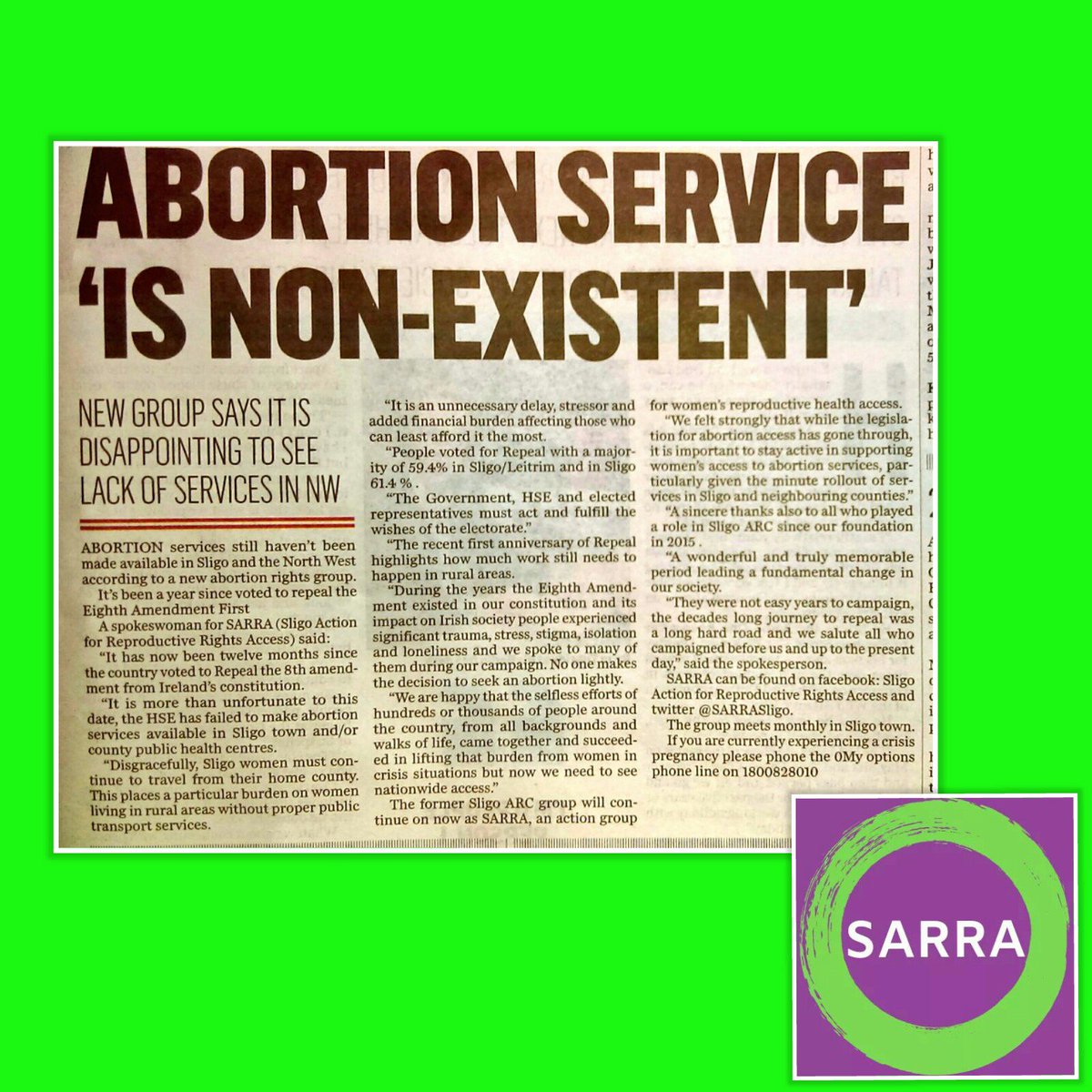 While local politicians celebrate #LE19 Local #prochoice activists <a href="/SARRASligo/">S.A.R.R.A</a> talk to <a href="/SligoChampion/">The Sligo Champion</a> &amp; <a href="/OceanFmIreland/">OceanFM Ireland</a>  of the reality for women living in Northwest Ireland since #Repeal #Repealedth8th  #FreeSafeLegalLocal #abortion #ReproRights #Sligo
oceanfm.ie/2019/05/24/sli…