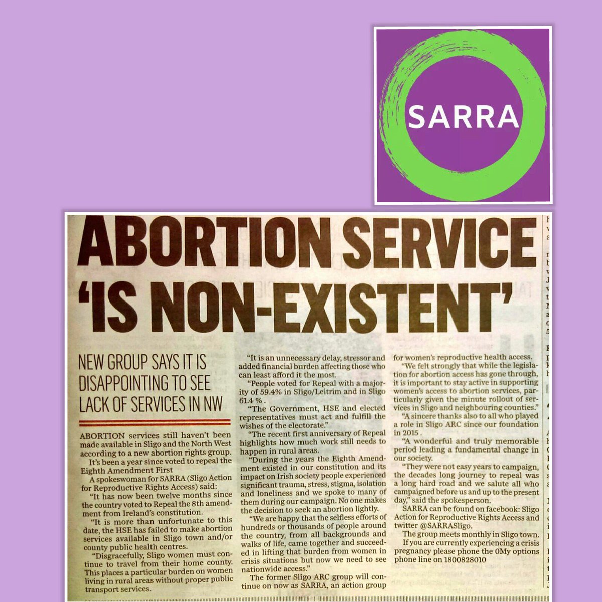 While local politicians celebrate #LE19 Local #prochoice activists <a href="/SARRASligo/">S.A.R.R.A</a> talk to <a href="/SligoChampion/">The Sligo Champion</a> &amp; <a href="/OceanFmIreland/">OceanFM Ireland</a>  of the reality for women living in Northwest Ireland since #Repeal #Repealedth8th  #FreeSafeLegalLocal #abortion #ReproRights #Sligo
oceanfm.ie/2019/05/24/sli…