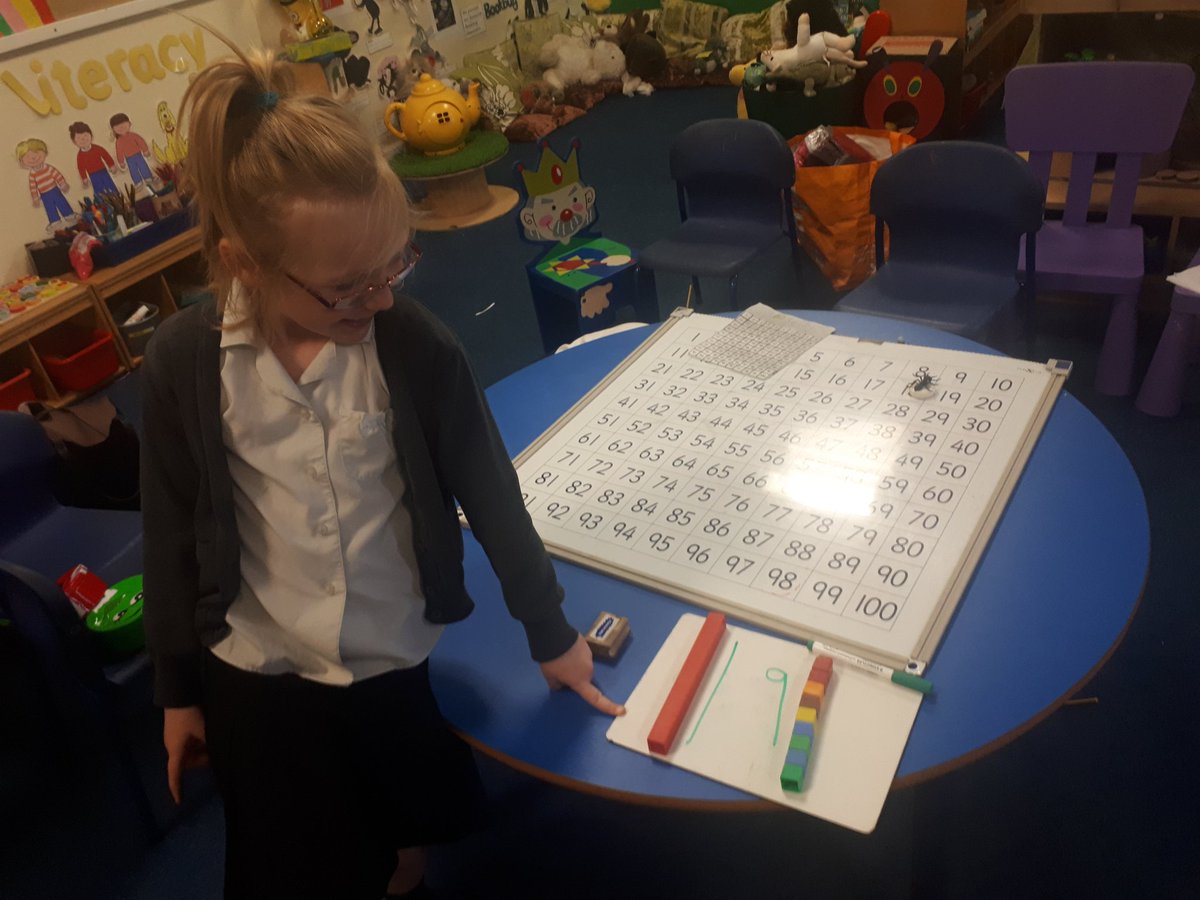 MrsTCaterpillar's tweet photo. @P2and1DMorayPS We looked at the huge 100 Square together. We loved taking turns to find different 2 digit numbers and then 'making'that number with the tens and unit cubes #numeracy #100Square https://t.co/79ltxprhnv