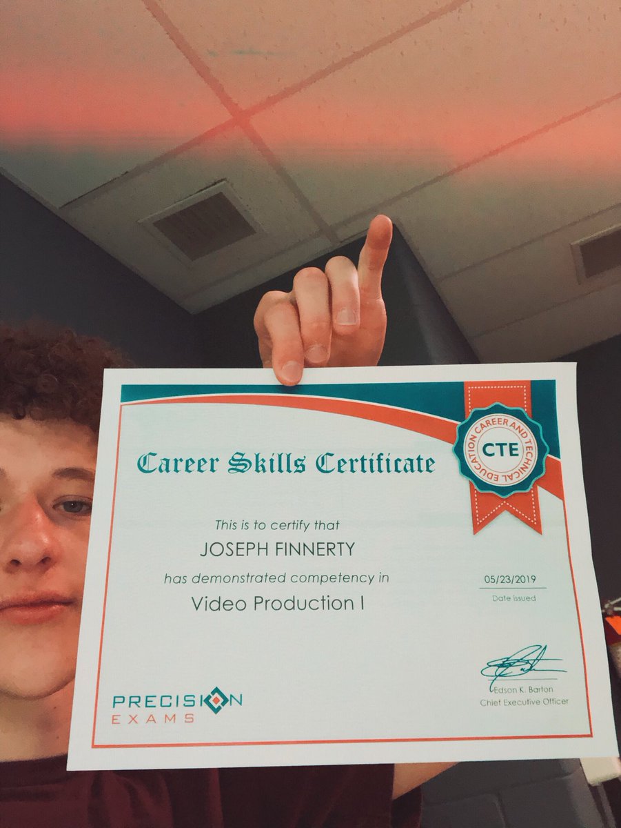 Joe Finnerty (@hprhs_joe) on Twitter photo CERTIFIED!‼️🚨Stoked on getting certified in Video Production 1. Can’t wait to use this in my resume.📸🎥 <a href="/HPRwildcats/">High Point Regional High School</a> <a href="/kfenlon67/">Kevin Fenlon</a> PHOTO CREDS: @hprhs_noah #hprhs #wildcats #precisionexams #videobasics #videocertifcation #CTEexam #topofnj CERTIFIED!‼️🚨Stoked on getting certified in Video Production 1. Can’t wait to use this in my resume.📸🎥 <a href="/HPRwildcats/">High Point Regional High School</a> <a href="/kfenlon67/">Kevin Fenlon</a> PHOTO CREDS: @hprhs_noah #hprhs #wildcats #precisionexams #videobasics #videocertifcation #CTEexam #topofnj